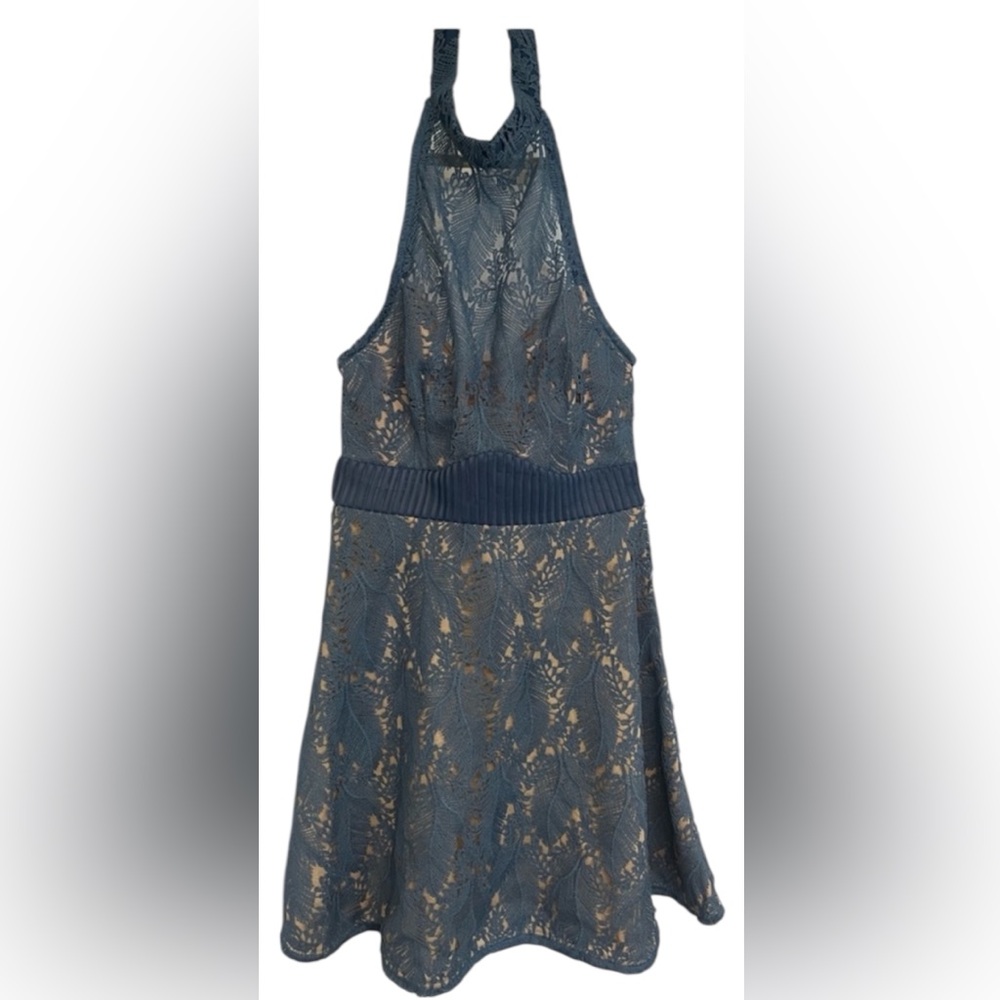 TALULAH Blue and Cream Halter Sundress